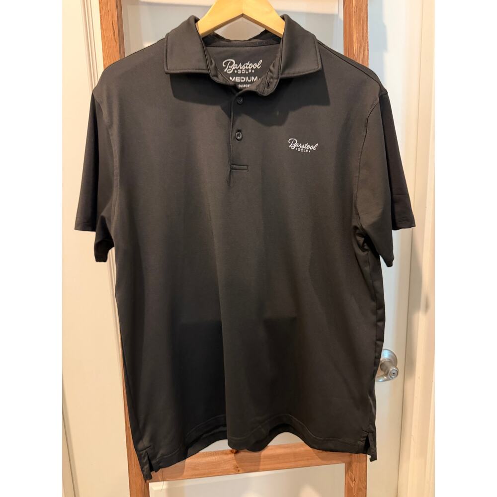 Barstool Golf Polo Shirt Black Short Sleeve Logo Men’s Medium Performance